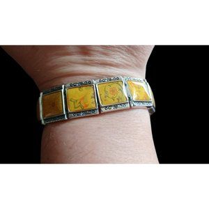 Retired Brighton Florence Silver Tone Yellow Floral Tile Bracelet 7.75"
